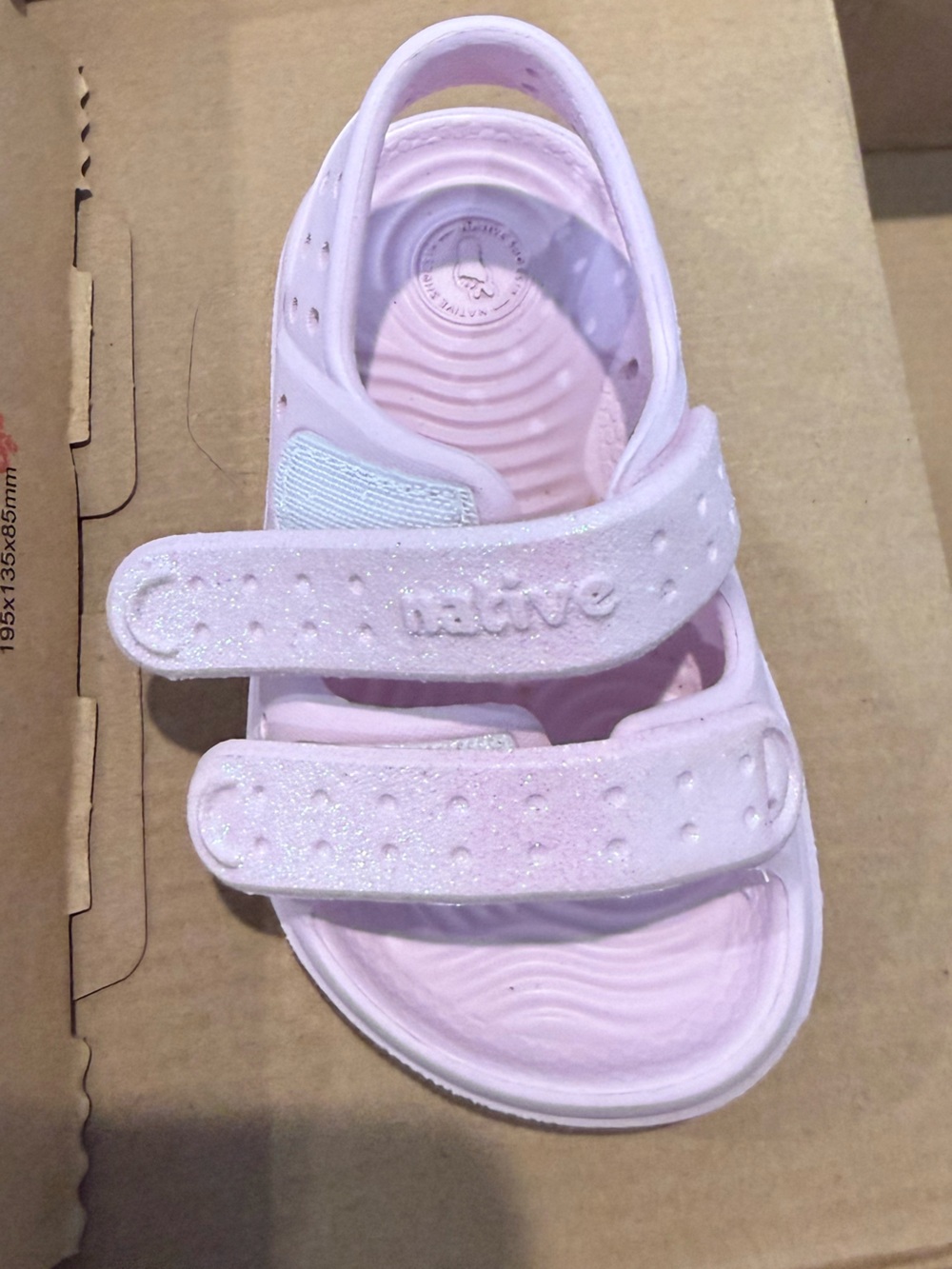 Native toddler Girls Light Pink Glitter Double-Strap Sandal